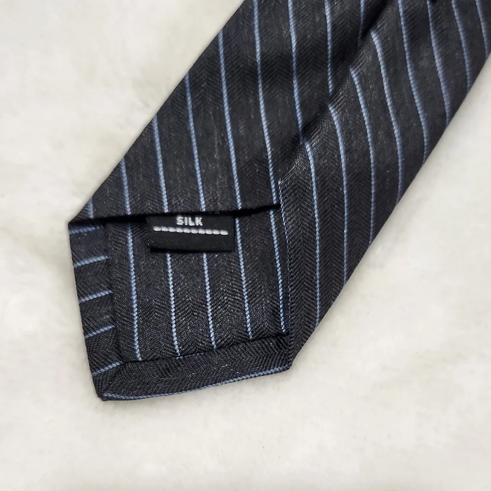 Michael Kors Silk Black With Blue Pinstripe Necktie Tie